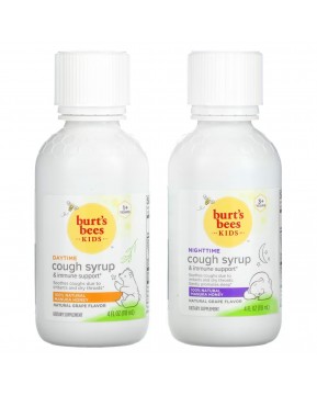 Burt's Bees, Kids, Сироп от кашля днем / ночью и поддержка иммунитета, комбинированная упаковка, натуральный виноград, 2 упаковки, 4 жидких унции (118 мл) каждая Burt's Bees, Kids, Сироп от кашля днем / ночью и поддержка иммунитета, комбинированная упаковка, натуральный виноград, 2 упаковки, 4 жидких унции (118 мл) каждая